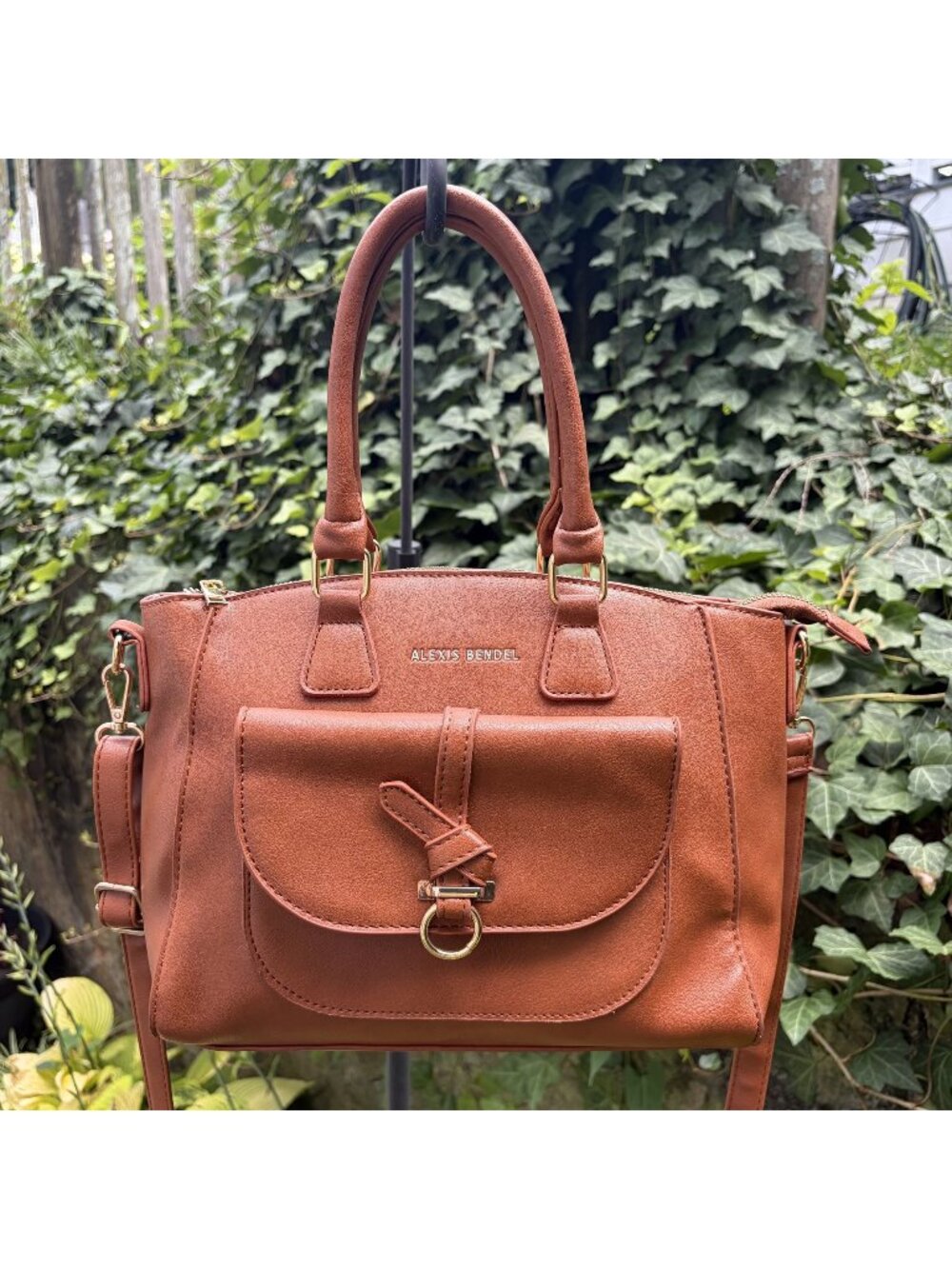 Alexis Bendel Coganc Tan Vegan Leather Shoulder Bag Crossbody Adjustable Preppy - Picture 3 of 12